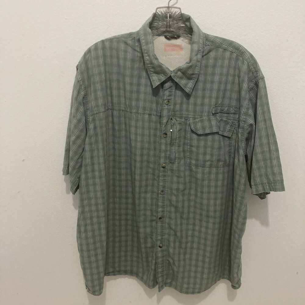 Wrangler Shirt XL Green Plaid Short Sleeve Collared Cotton Button Up